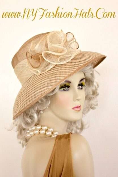 Kentucky Derby Hat, Beige Natural Sinamay Straw Hats For Horse Races, Couture Designer Hat For Women, Formal Wedding Dress Hat, Joyce