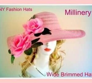 Pink Wide Brim Designer Hat With Roses Ladies Spring Hats 3qpz