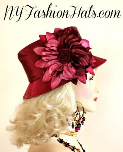 Ladies Burgundy Satin Dressy Fashion Church Hat Custom Hats U991 - Image 2