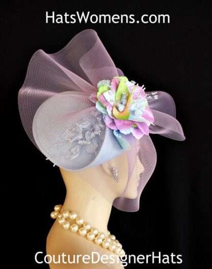 Women's Baby Blue Lavender Lime Hatinator Wedding Fascinator Hat Spring Races, One Of A Kind - Image 2