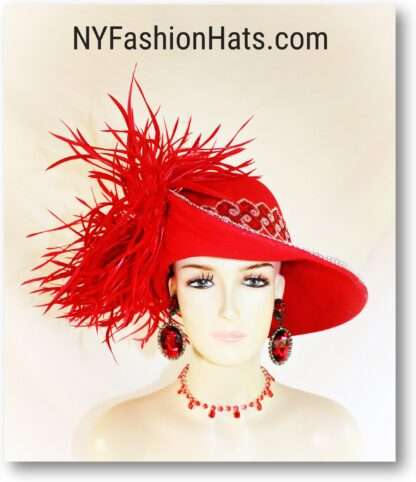 Haute Couture Dramatic Feathered Red Fashion Hat, Statement Hats Women's Millinery, Melbourne Cup Headpiece, Church Weddings 8456