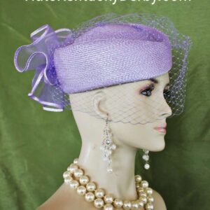 Women's Soft Purple Lavender Pillbox Formal Wedding Hat With A Birdcage Veil, Bespoke Designer Mother Of The Bride Millinery Headwear