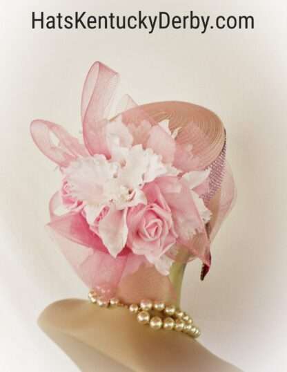 Couture Pink Kentucky Derby Oaks Pillbox Hat With Orchids, Designer Wedding Bridal Brides Headpiece, Statement Hats For Horse Races 8496 - Image 3