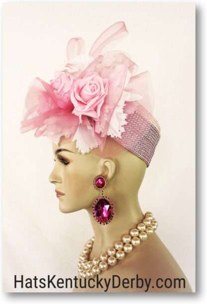 Couture Pink Kentucky Derby Oaks Pillbox Hat With Orchids, Designer Wedding Bridal Brides Headpiece, Statement Hats For Horse Races 8496 - Image 2