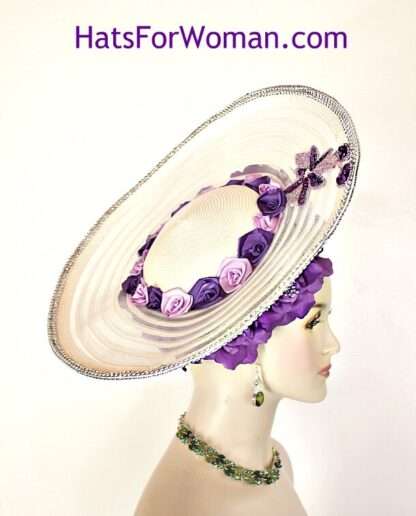 Haute Couture Designer Shaped Hats For Women, Ivory Purple Lavender Pillbox Statement Wedding Bridal Hat, NYFashionHats Millinery, Connie - Image 2