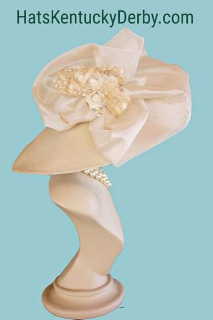 Women's Couture Designer Wedding Bridal Hat, Big Large Wide Brim Hat, Hats For Horse Races Derby, NYFashionHats Custom Millinery Pearl - Image 3