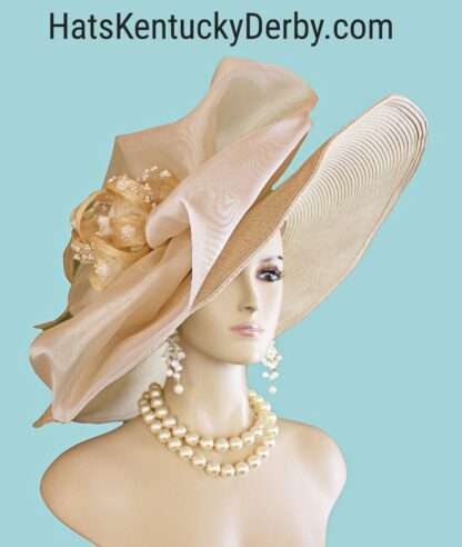 Women's Couture Designer Wedding Bridal Hat, Big Large Wide Brim Hat, Hats For Horse Races Derby, NYFashionHats Custom Millinery Pearl