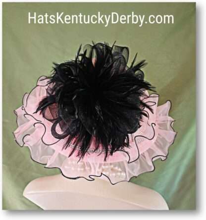 Couture Kentucky Derby Statement Hat, Pink Black Ruffled Edge Feathered Wedding Church Dress Headpiece, Hats Millinery For Horse Races Jenna - Image 5