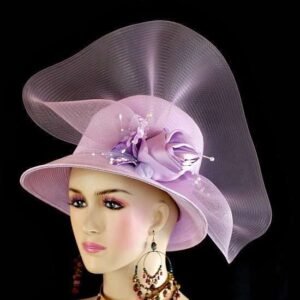 Lilac Purple Lavender Straw Satin Hat, Formal Hat For Church Temple Wedding, Bridal Hats, NYFashionHats Custom Millinery, Justine