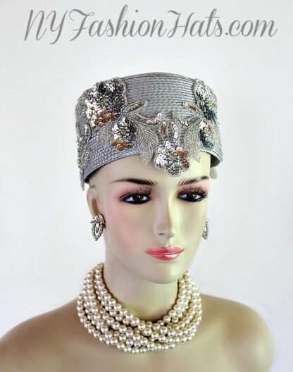 Silver Grey Metallic Silver Pillbox Cocktail Hat Wedding Bridal Mother Of The Bride Headpiece Hats - Image 3