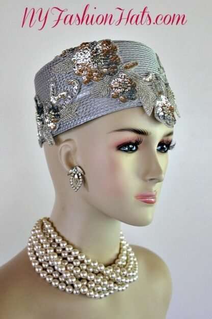 Silver Grey Metallic Silver Pillbox Cocktail Hat Wedding Bridal Mother Of The Bride Headpiece Hats