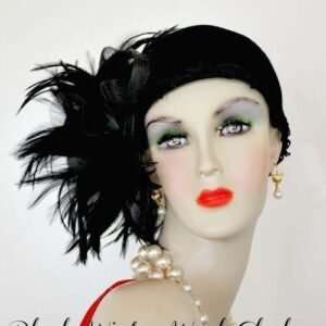 Women's Black Winter Wool Feathered Cloche Cocktail Hat Pillbox Hats Dress Designer Weddngs 7qp0