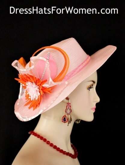 Kentucky Derby Hats, Hats For Horse Races, Pink Orange Couture Designer Hat, Ladies Fashion Hat, Royal Ascot Hat, NYFashionHats, Desire