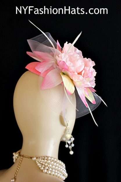 Ladies Pink Sinamay Straw Flower Wedding Fascinator Cocktail Hat, Kentucky Derby Wedding Church Custom Hats Millinery - Image 2