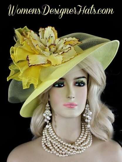 Women's Designer Fashion Wedding Church Hat Yellow Gold Hats 8mj