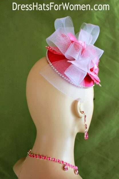 Women's Designer Watermelon Red Pink White Sinamay Straw Wedding Bridal Fascinator Cocktail Hat 32a - Image 2