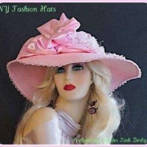 Haute Couture Pink Straw Satin Big Brim Hat, Designer Luxury Hats For Horse Races, J2189