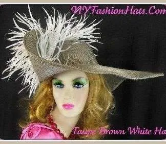 Haute Couture Luxury Statement Designer Hat, Grey Taupe Brown White Big Large Brim Hat, NYFashionHats Millinery, Women's Designer Hats, Pia
