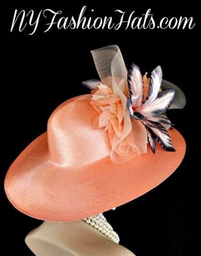 Ladies Peach Charcoal Grey Kentucky Derby Designer Hat Ny Fashion Hats - Image 2