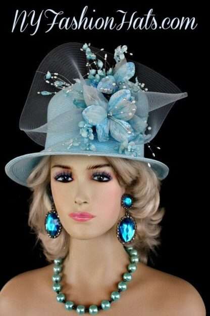 Women's Baby Blue Shaped Designer Couture Dress Wedding Hat T44b