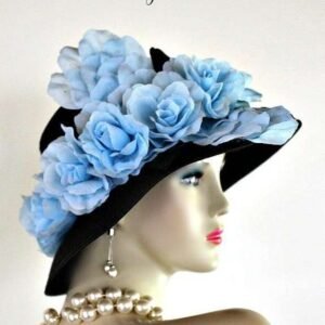 Luxury Designer Hat With Roses, Black Baby Blue Formal Dress Hat, Kentucky Derby Hats, Royal Ascot Hats, Hats For Horse Races, Church Hat