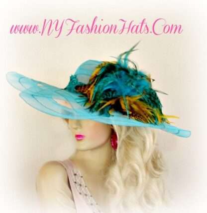 Turquoise Blue Mustard Yellow Brown Designer Hat For Women Dress Hats