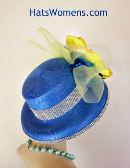 Couture Royal Blue Yellow Statement Wedding Church Fashion Hat, Royal Ascot Hat, Melbourne Cup Hat, Kentucky Derby Hat, 0213 - Image 4