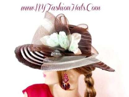 Brown Pistachio Mint Green Designer Hat With Roses, Ny Fashion Hats