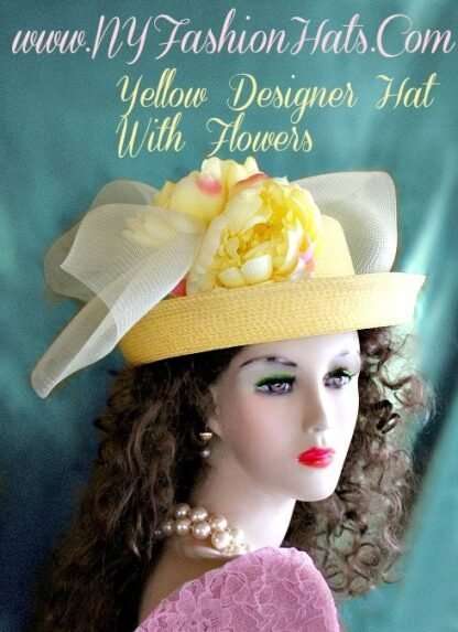 Formal Yellow Straw Braid Dress Hat For Women, Hats For Horse Races, Kentucky Derby Hat, Wedding Bridal Hat, NYFashionHats Millinery, Donna