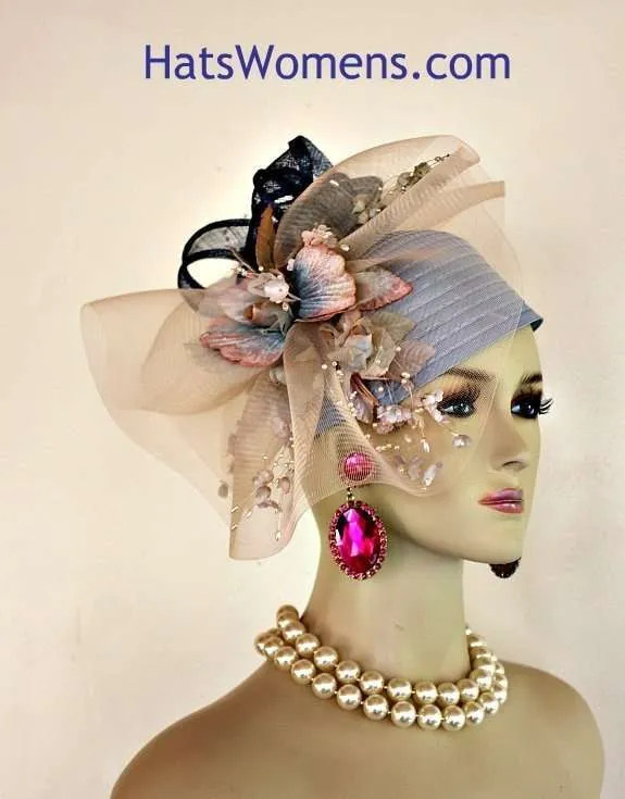 Hat Satin Velvet Flowers Sinamay Straw Winter Spring, Church Wedding Designer Hats For Women 87g
