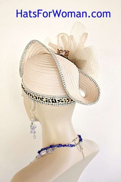 Couture Sculptured Statement Hat Wedding Ivory Beige Metallic Gold, Formal Church Dress Designer Hats 9b6 - Image 4