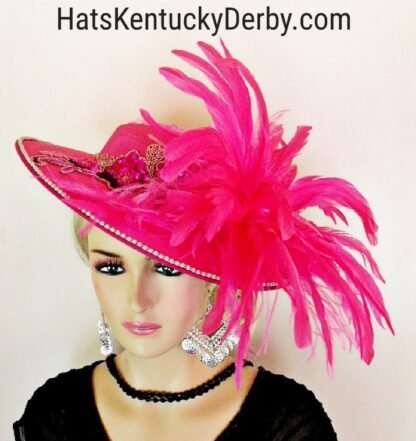 Haute Couture Hot Pink Satin Formal Wedding Bridal Hat, Vacation Cruise Wear Hats, NYFashionHats Millinery Apparel, Designer Hats, April