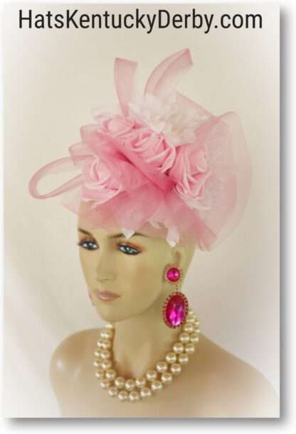 Couture Pink Kentucky Derby Oaks Pillbox Hat With Orchids, Designer Wedding Bridal Brides Headpiece, Statement Hats For Horse Races 8496 - Image 5