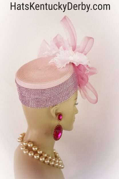 Couture Pink Kentucky Derby Oaks Pillbox Hat With Orchids, Designer Wedding Bridal Brides Headpiece, Statement Hats For Horse Races 8496 - Image 4