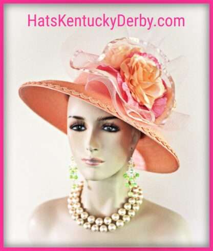 Couture Statement Peach Pink Wedding Hat For Women, Hats For Horse Races, Kentucky Derby Hat, Mother Of The Bride, NYFashionHats Millinery