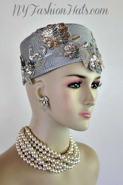 Silver Grey Metallic Silver Pillbox Cocktail Hat Wedding Bridal Mother Of The Bride Headpiece Hats - Image 4