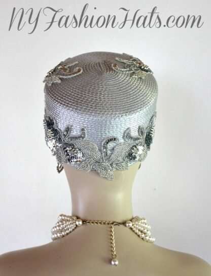 Silver Grey Metallic Silver Pillbox Cocktail Hat Wedding Bridal Mother Of The Bride Headpiece Hats - Image 2