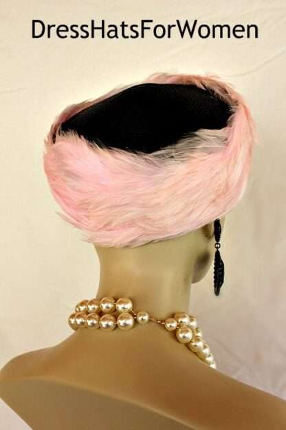 Hat Black Soft Pink Feathered Pillbox For Women, Wedding Dress Church Formal Hats Cocktail Ygv - Image 2