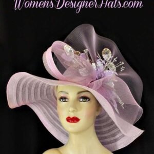 Lilac Lavender Purple Haute Couture Hat, Kentucky Derby Hat, Big Wide Brim Metallic Silver Hat, Wedding Bridal Hats, NYFashionHats Millinery