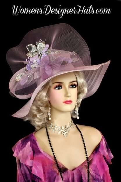 Lilac Lavender Purple Haute Couture Hat, Kentucky Derby Hat, Big Wide Brim Metallic Silver Hat, Wedding Bridal Hats, NYFashionHats Millinery - Image 2