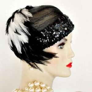 Ladies Black White Flapper Deco Feather Cocktail Pillbox Hat, Ny Fashion Hats