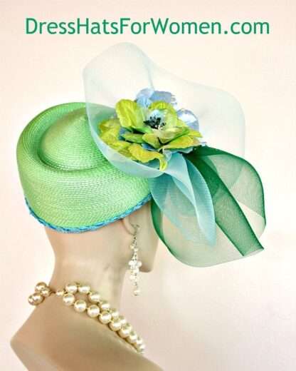 Luxury Pillbox Wedding Hats, Mother Of The Bride Hat, Hats For Formals Weddings Dress Parties, Lime Kelly Green Baby Turquoise Blue Hat - Image 2