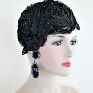 Designer Hats For Women, Pillbox Hats, Black Orange Silver Winter Wool Hat, 1920's Juliet Cap, Flapper Headpiece, NYFashionHats Millinery
