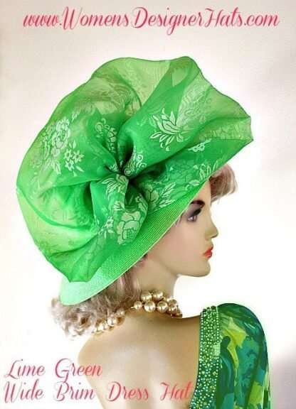 Designer Hats For Women, Lime Green Straw Braid Hat, Ladies Fashion Hats, Kentucky Derby Hats, Hats For Horse Races, NYFashionHats Couture