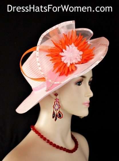 Kentucky Derby Hats, Hats For Horse Races, Pink Orange Couture Designer Hat, Ladies Fashion Hat, Royal Ascot Hat, NYFashionHats, Desire - Image 3