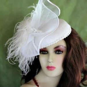White Bridal Wedding Pillbox Cocktail Hat Fascinator, White Bridal Headpiece, Couture Designer Hats For Women, NYFashionHats Millinery, Dina