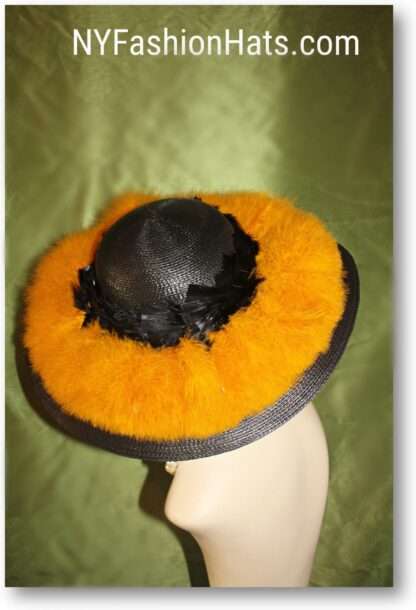 Luxury Black And Antique Gold Fur Hat, Soft Green Haute Couture Statement Designer Hat, Headpiece, Motf Millinery NYFashionHats, Carla - Image 3