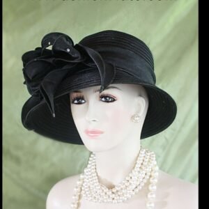 Women's Black Big Bow Designer Satin Dress Hat, Elegant Wedding Church Formal Sabbath Hat, Hats For Holidays, NYFashionHats Jessabelle