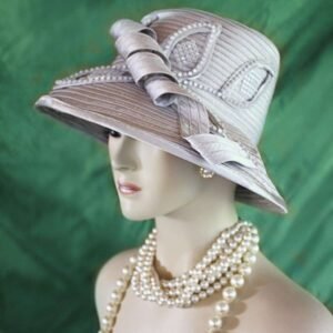 Women's Couture Satin Silver Gray White Slant Abstract Brim Hat, Formal Designer Wedding Hat, Church Sabbath Hats, NYFashionHats Millinery