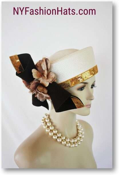 Ivory Brown Formal Pillbox Wedding Hat, Haute Couture Hats Millinery, NYFashionHats - Image 4